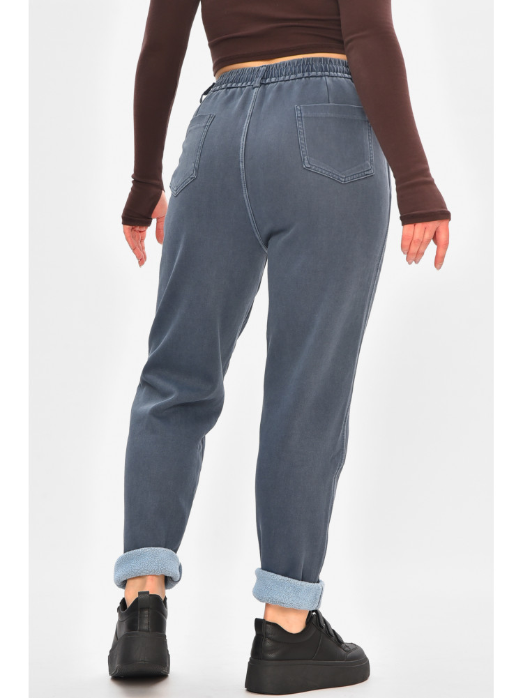 Джинсы женские однотонные на флисе синего цвета А4112-1 208380C