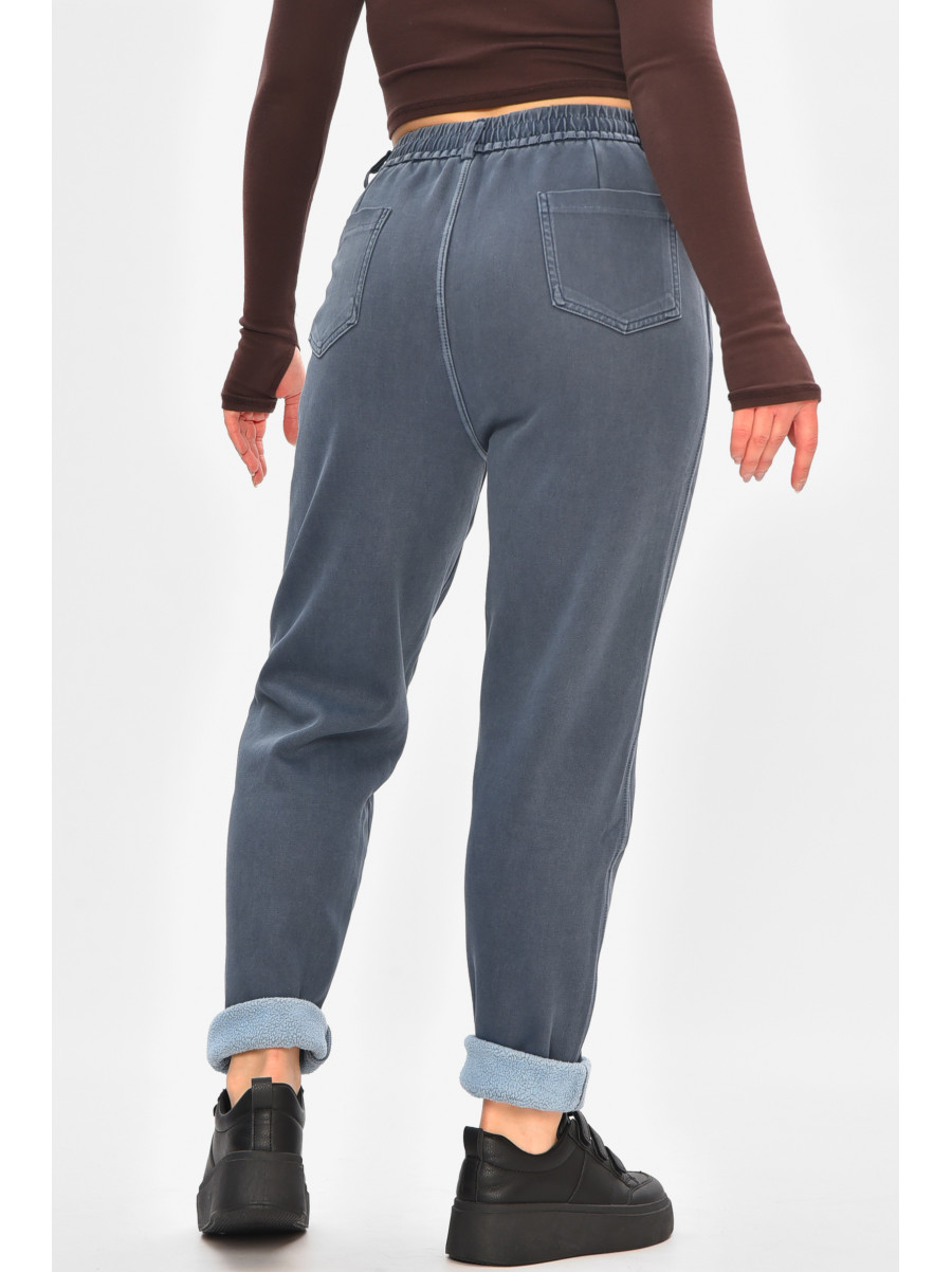 Джинсы женские однотонные на флисе синего цвета А4112-1 208380C