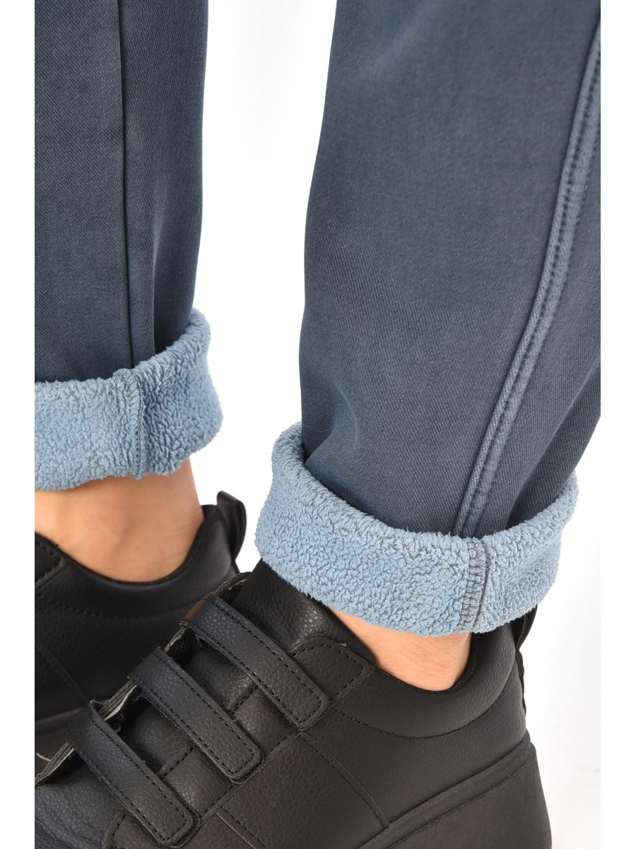 Джинсы женские однотонные на флисе синего цвета А4112-1 208380C