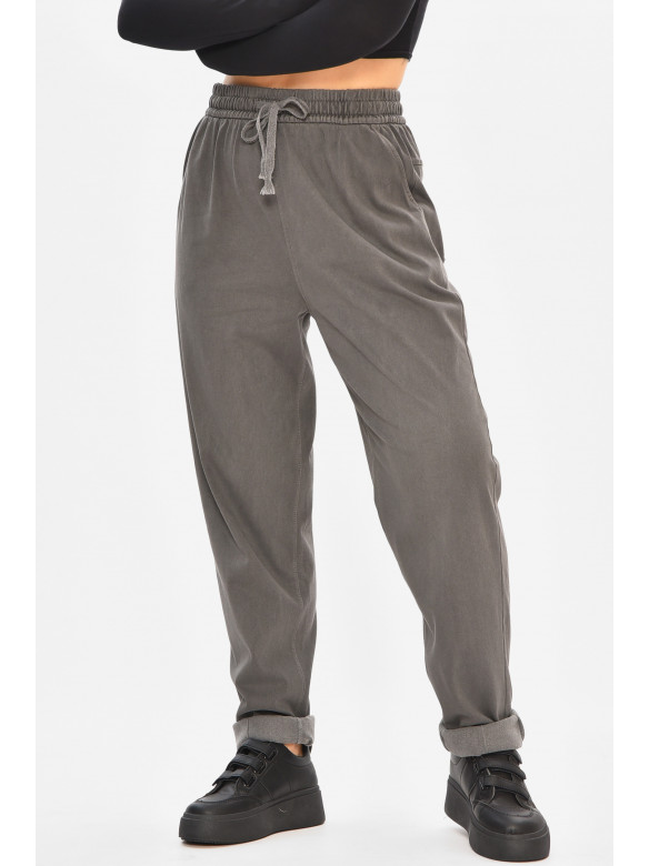 Джинсы женские однотонные на флисе темно-серого цвета А4112-1 208381C