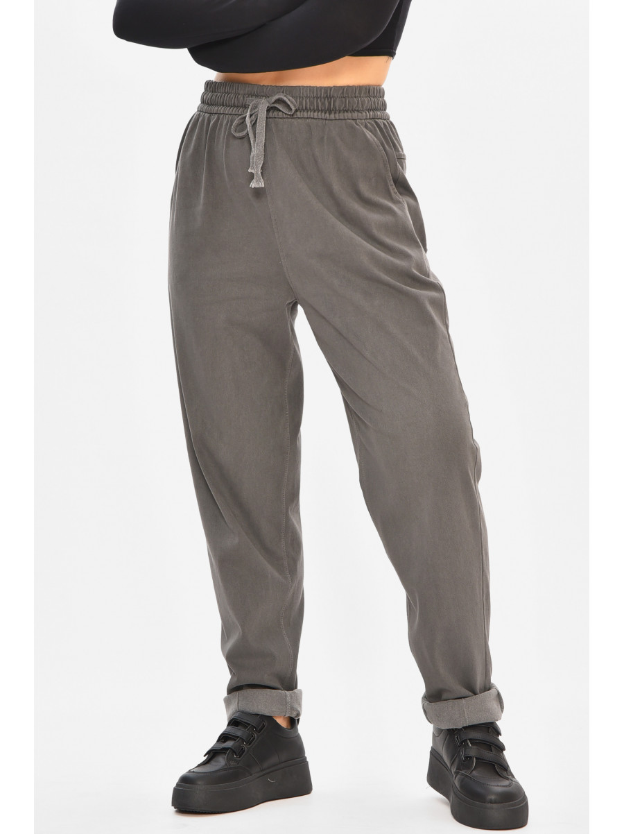 Джинсы женские однотонные на флисе темно-серого цвета А4112-1 208381C