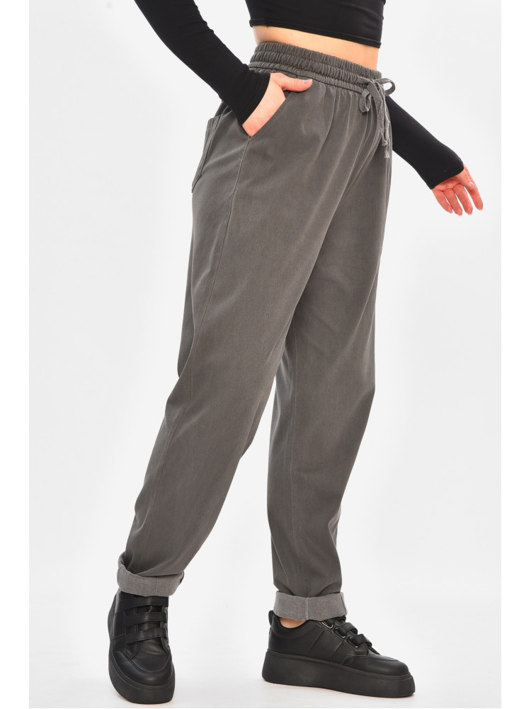 Джинсы женские однотонные на флисе темно-серого цвета А4112-1 208381C