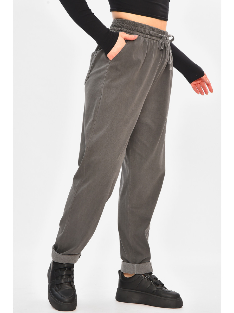 Джинсы женские однотонные на флисе темно-серого цвета А4112-1 208381C