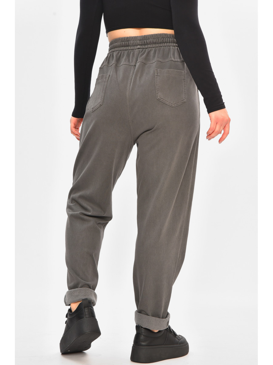 Джинсы женские однотонные на флисе темно-серого цвета А4112-1 208381C