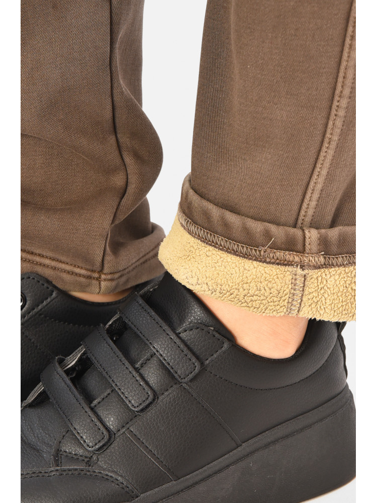 Джинси жіночі однотонні на флісі темно-коричневого кольору А4112-1 208382C