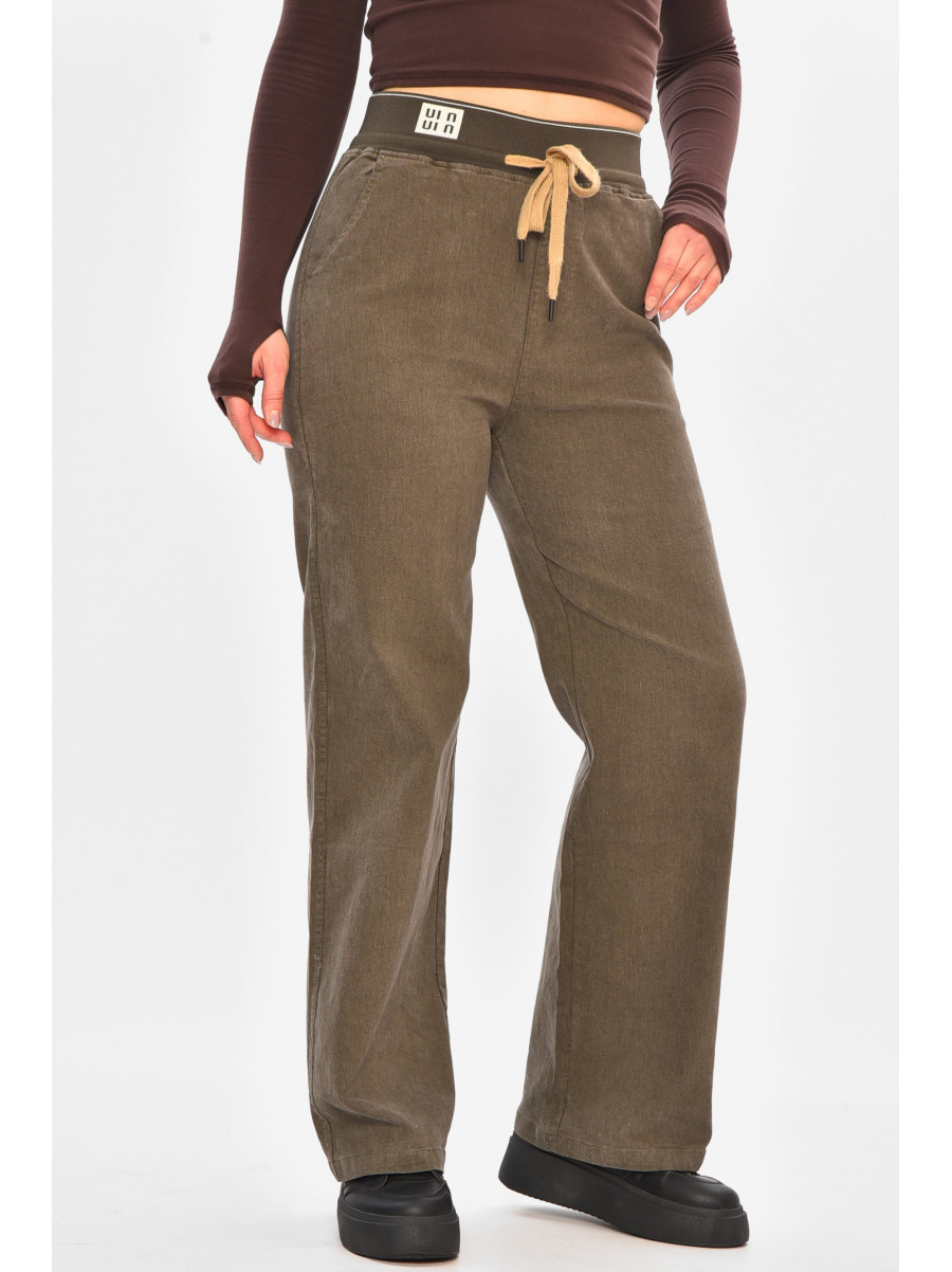Штани жіночі однотонні темно-коричневого кольору 510-4 208384C