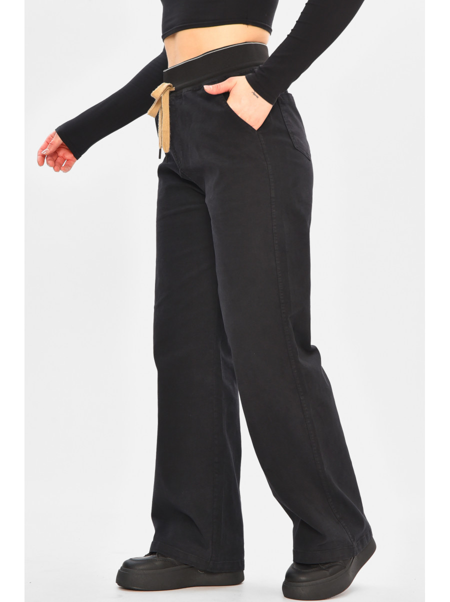 Штани жіночі однотонні чорного кольору 510-4 208393C