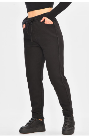 Штани жіночі однотонні на флісі чорного кольору А4111-3 208395C Штани жіночі однотонні на флісі чорного кольору А4111-3 208395C