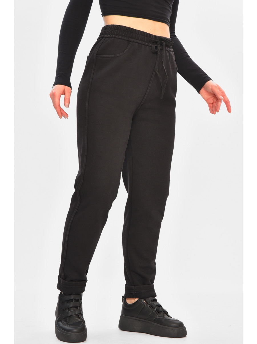 Штани жіночі однотонні на флісі чорного кольору А4111-3 208395C