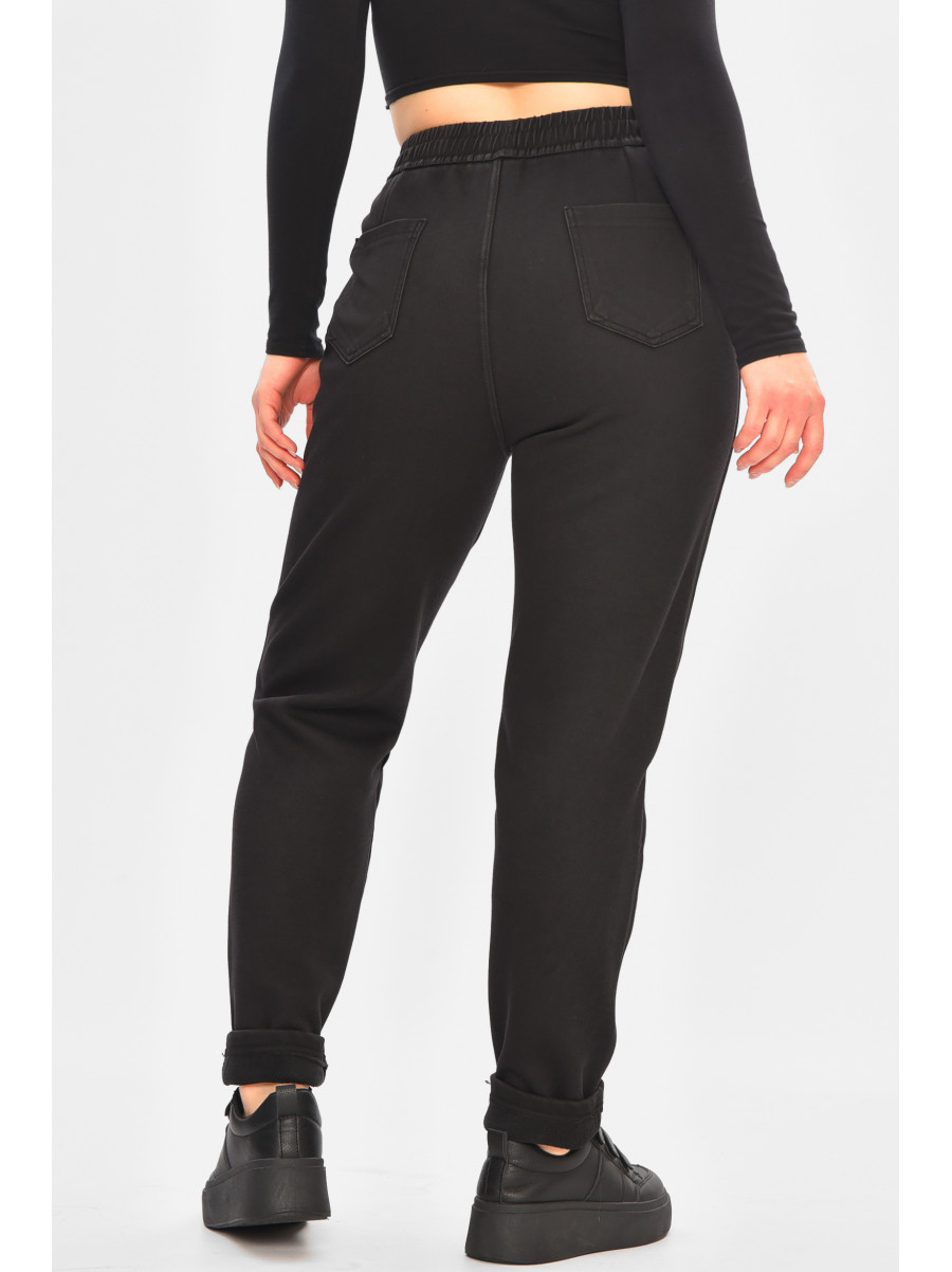 Штани жіночі однотонні на флісі чорного кольору А4111-3 208395C