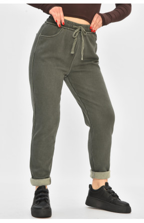 Штани жіночі однотонні на флісі темно-зеленого кольору А4111-3 208396C