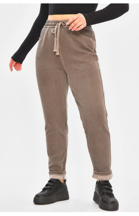 Штани жіночі однотонні на флісі коричневого кольору А4111-3 208397C Штани жіночі однотонні на флісі коричневого кольору А4111-3 208397C
