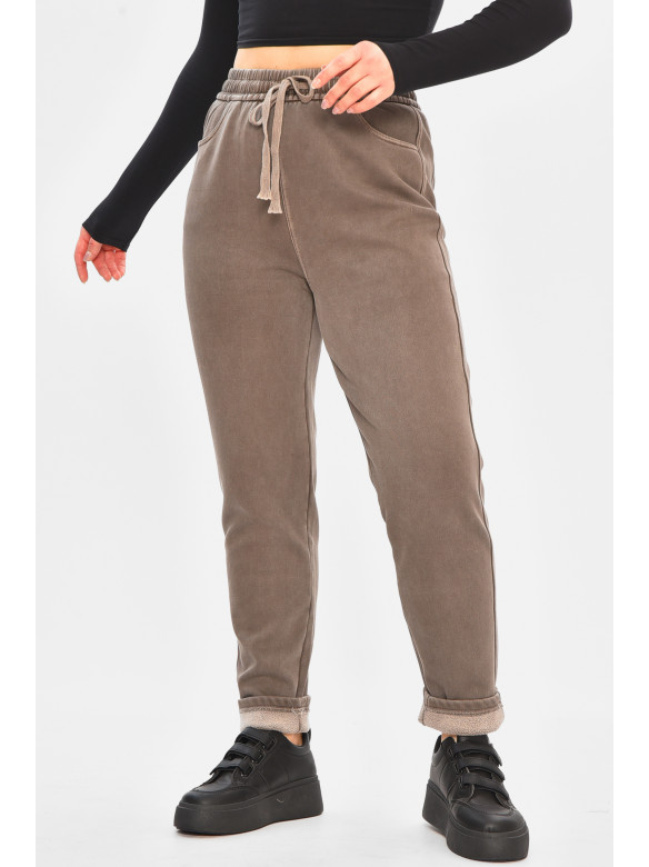 Штани жіночі однотонні на флісі коричневого кольору А4111-3 208397C