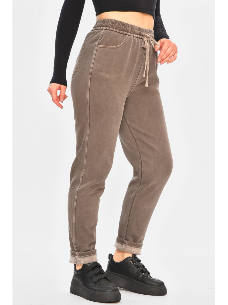 Штани жіночі однотонні на флісі коричневого кольору А4111-3 208397C