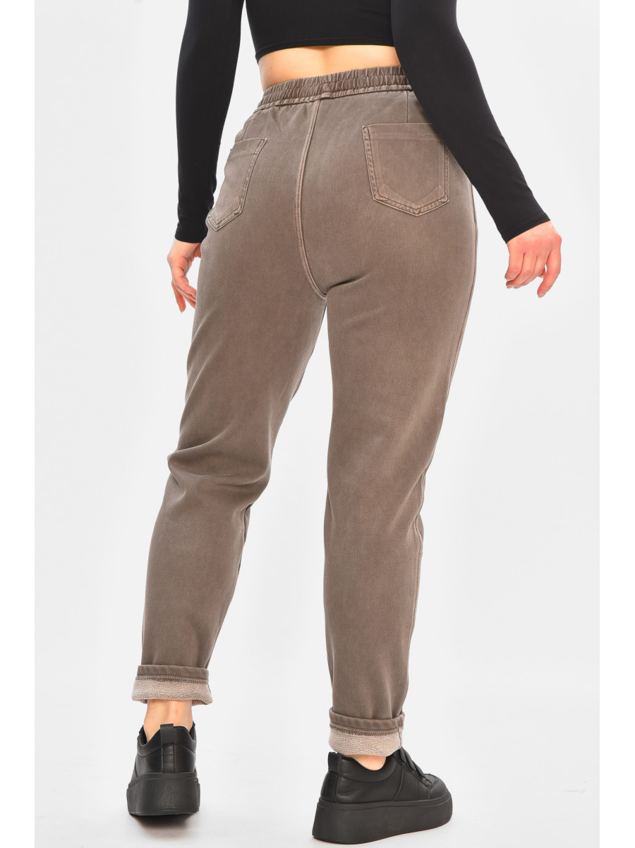 Штани жіночі однотонні на флісі коричневого кольору А4111-3 208397C