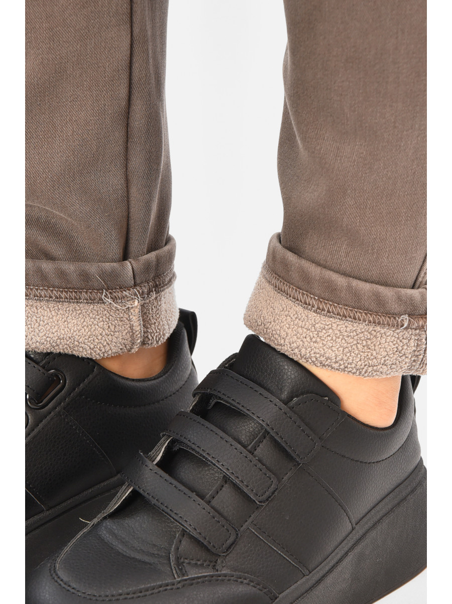 Штани жіночі однотонні на флісі коричневого кольору А4111-3 208397C