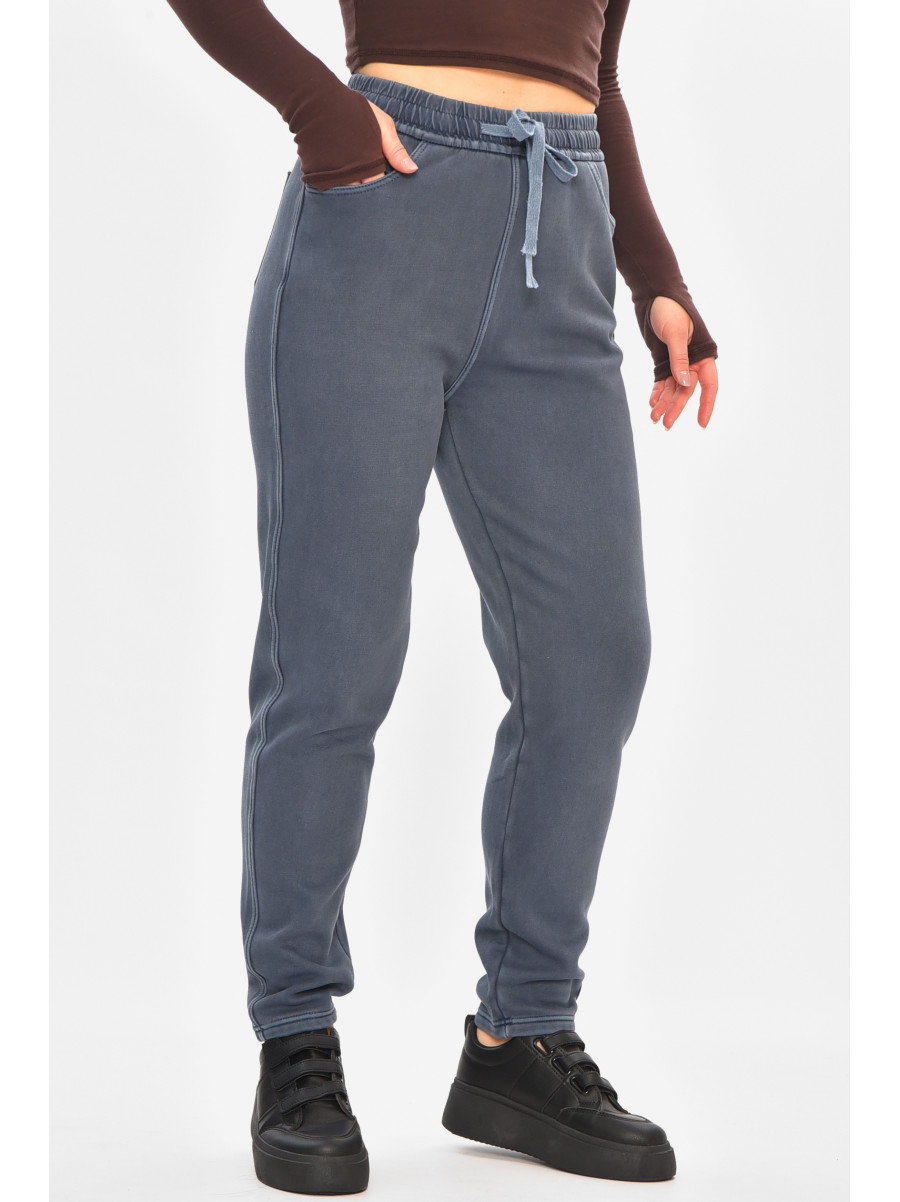 Штани жіночі однотонні на флісі синього кольору А4111-3 208398C