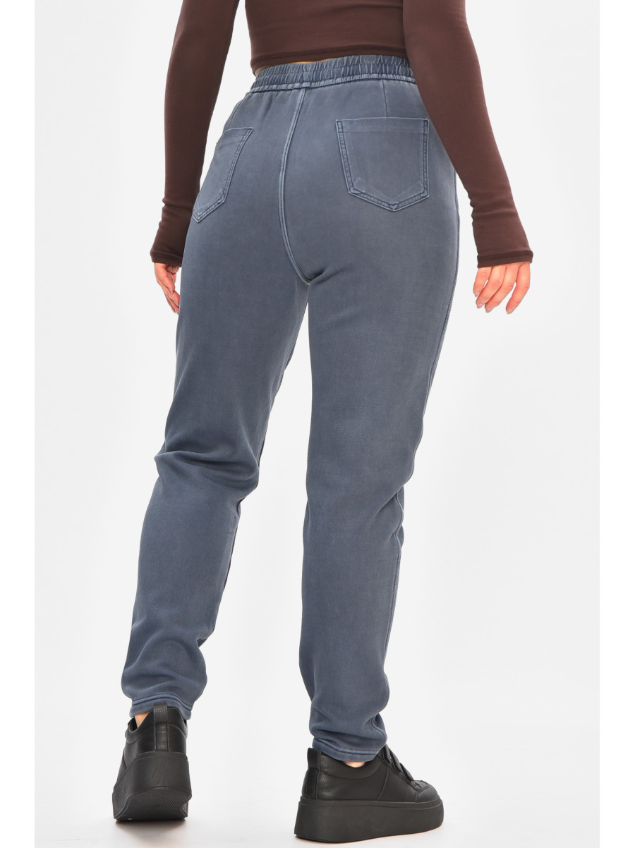 Штани жіночі однотонні на флісі синього кольору А4111-3 208398C