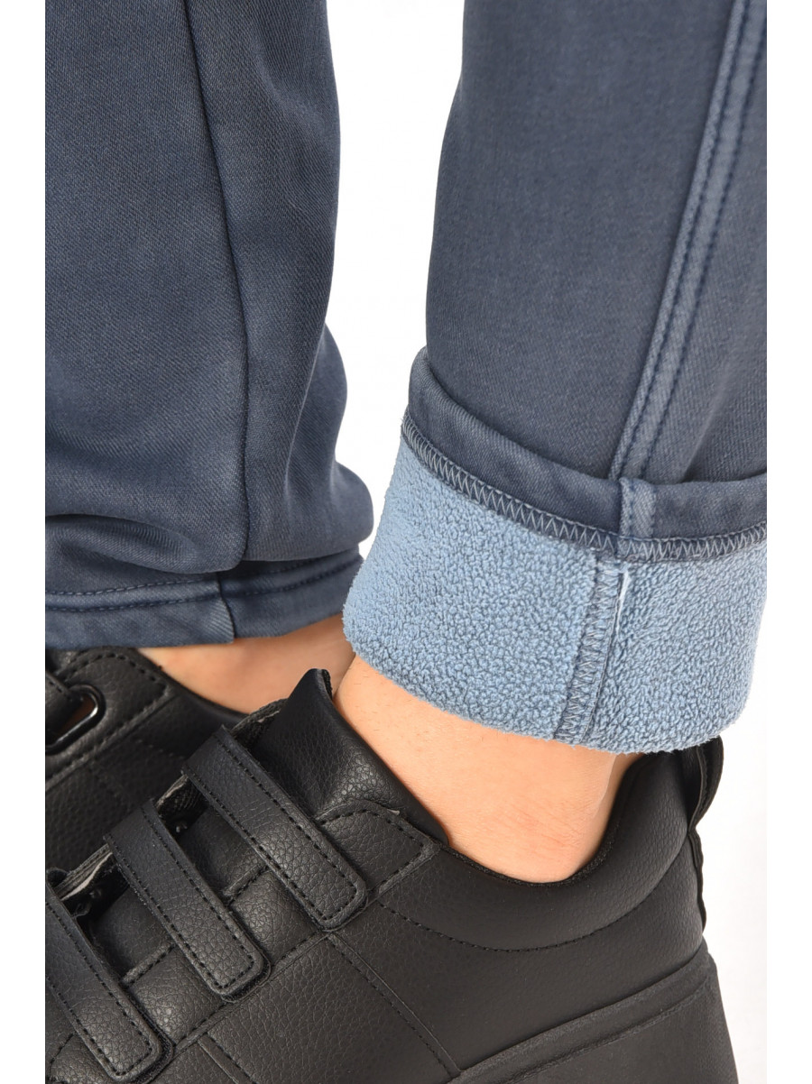 Штани жіночі однотонні на флісі синього кольору А4111-3 208398C