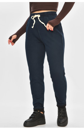 Штани жіночі однотонні на флісі темно-синього кольору А4111-3 208399C