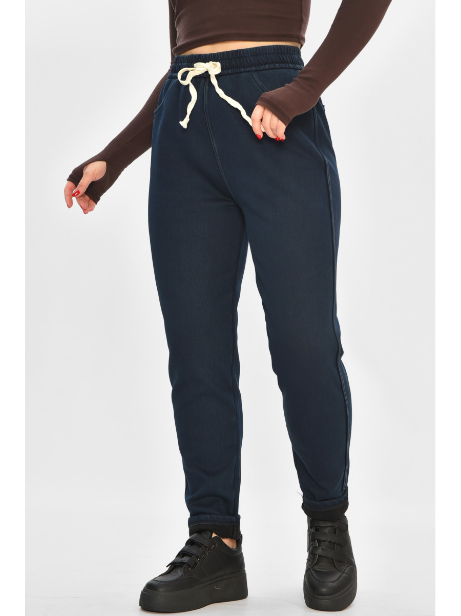 Штани жіночі однотонні на флісі темно-синього кольору А4111-3 208399C
