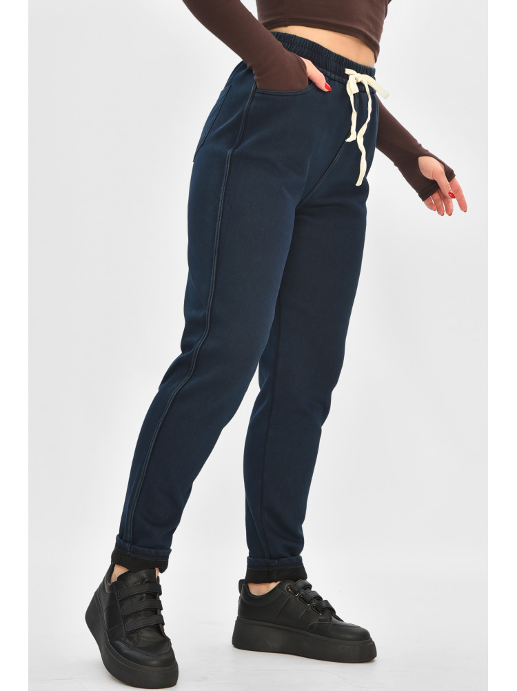 Штани жіночі однотонні на флісі темно-синього кольору А4111-3 208399C