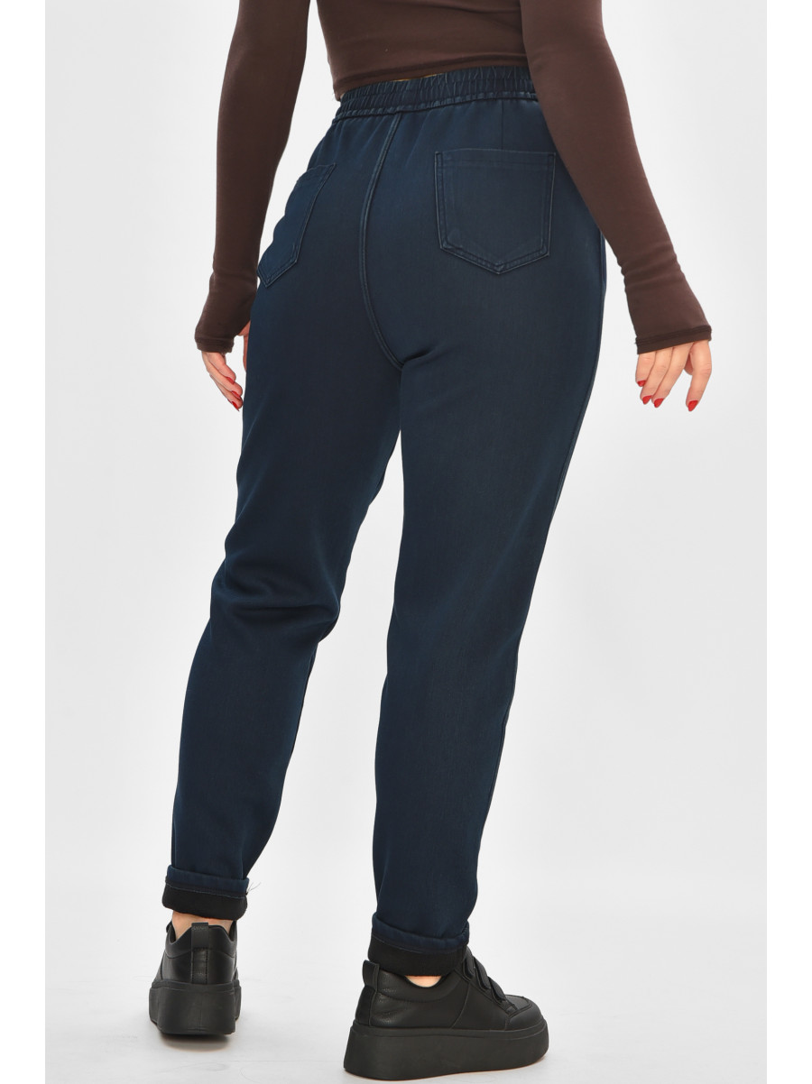 Штани жіночі однотонні на флісі темно-синього кольору А4111-3 208399C