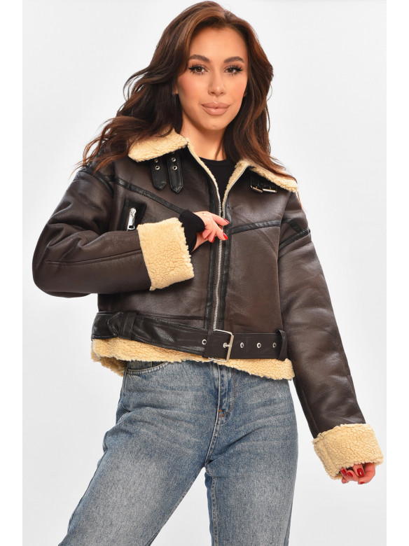 Дубленка женская темно-коричнивого цвета 265 208407C