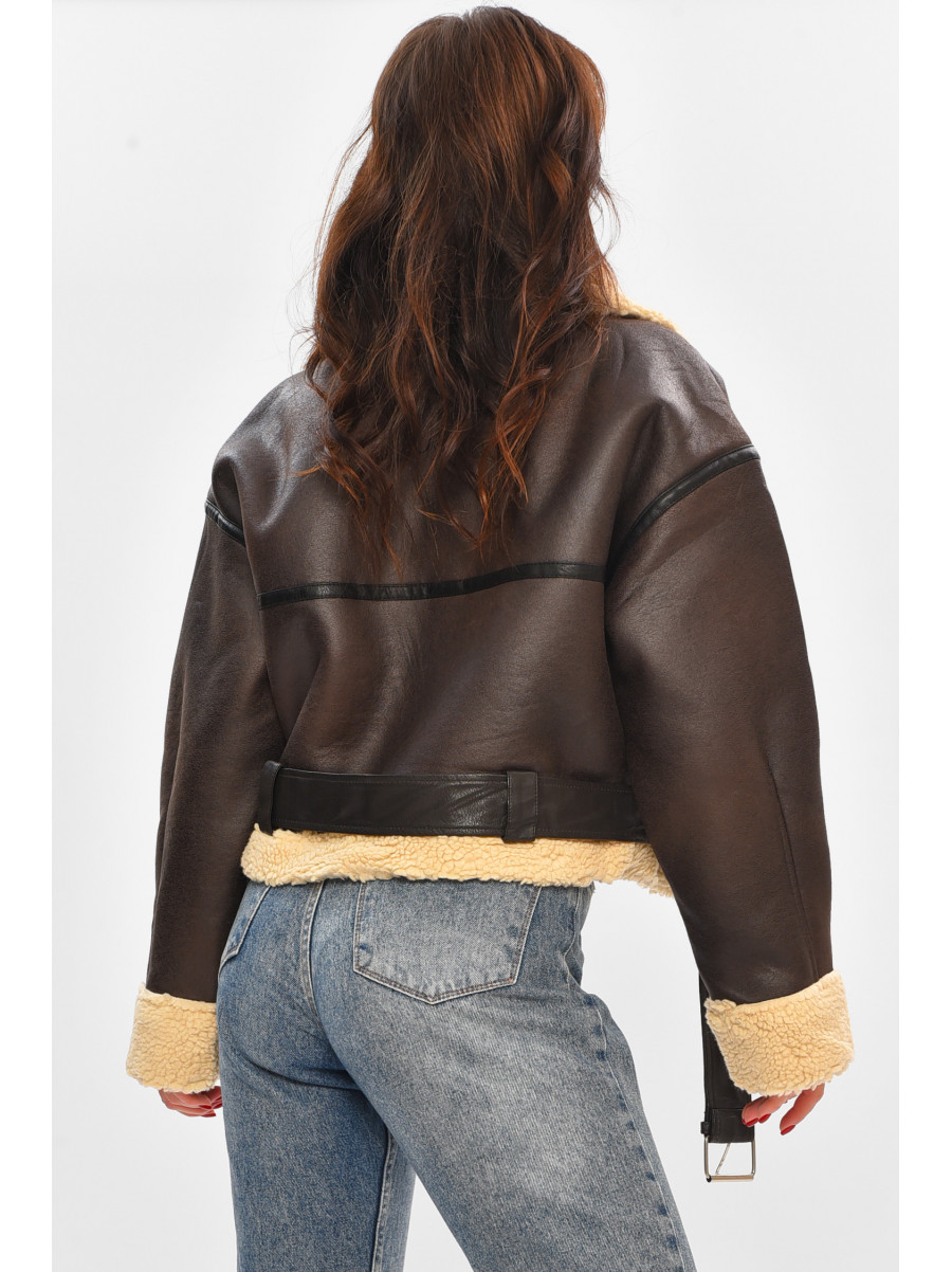 Дубленка женская темно-коричнивого цвета 265 208407C