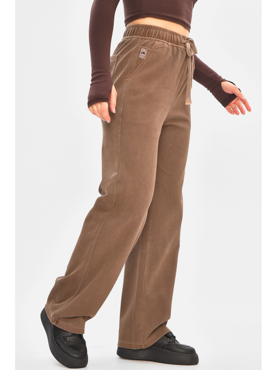 Штани жіночі однотонні темно-коричневого кольору 571-4 208410C