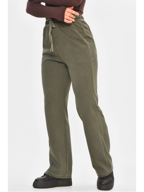 Штани жіночі однотонні темно-зеленого кольору 571-4 208412C
