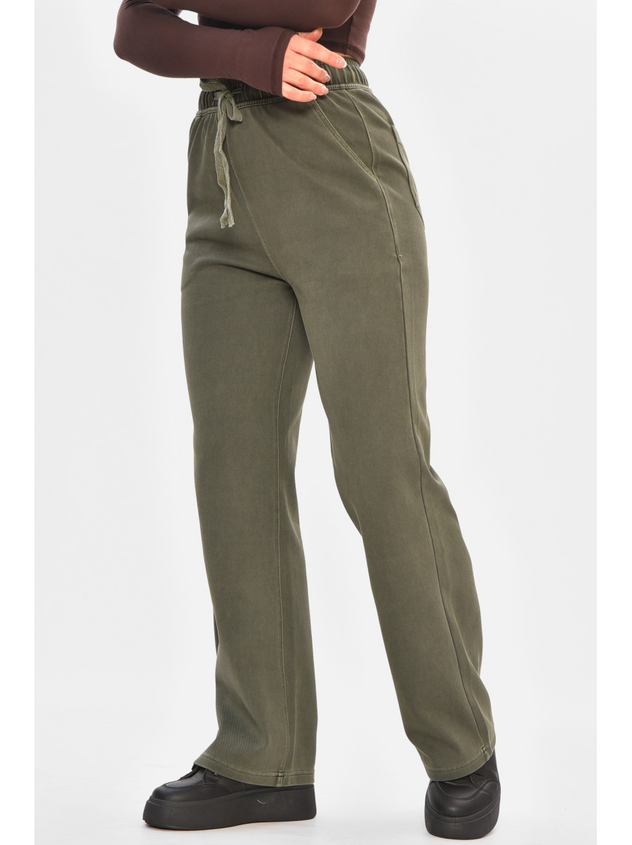 Штани жіночі однотонні темно-зеленого кольору 571-4 208412C