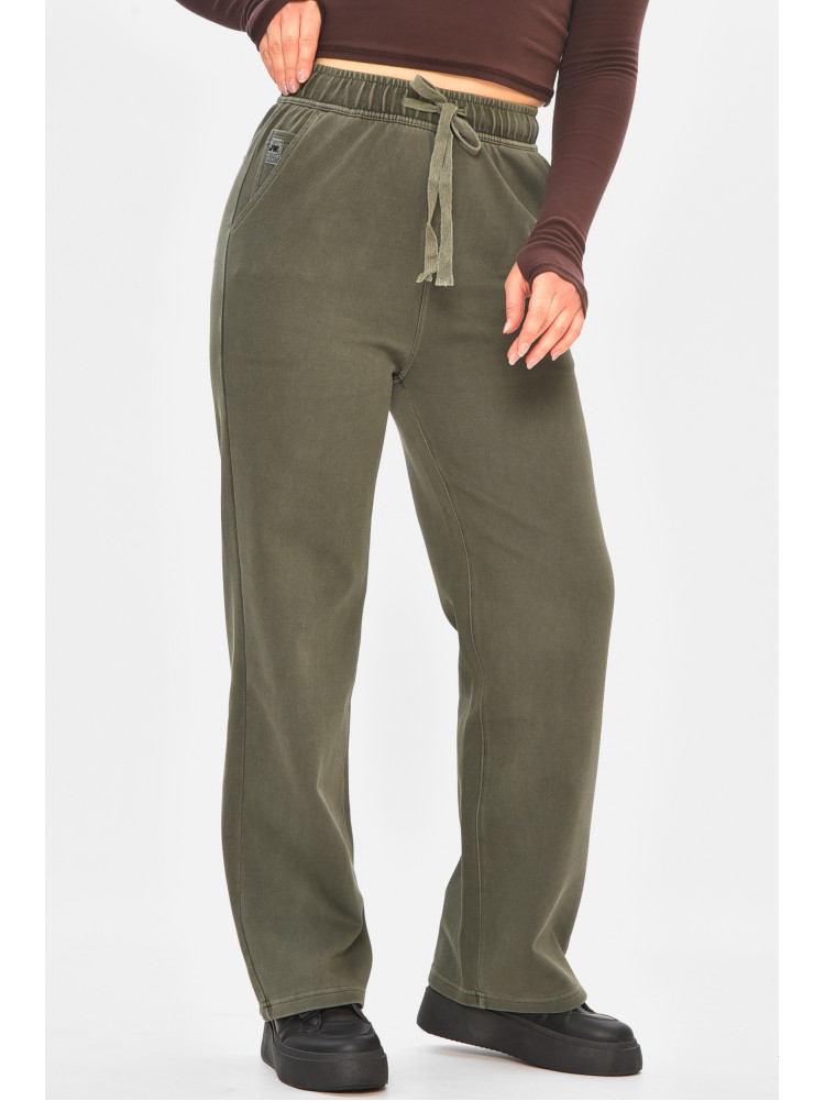 Штани жіночі однотонні темно-зеленого кольору 571-4 208412C