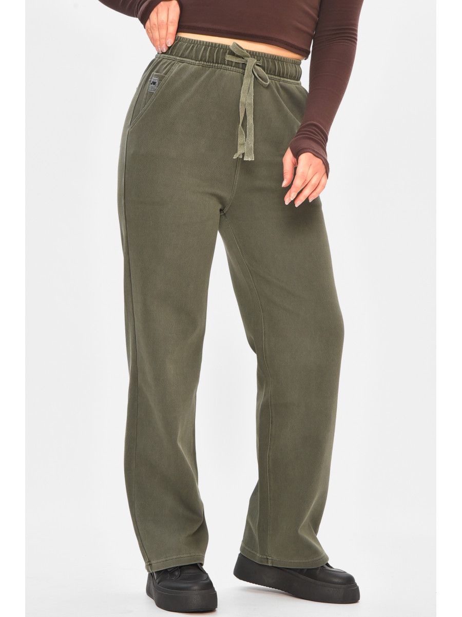 Штани жіночі однотонні темно-зеленого кольору 571-4 208412C