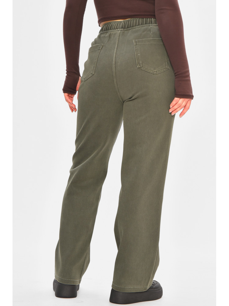 Штани жіночі однотонні темно-зеленого кольору 571-4 208412C