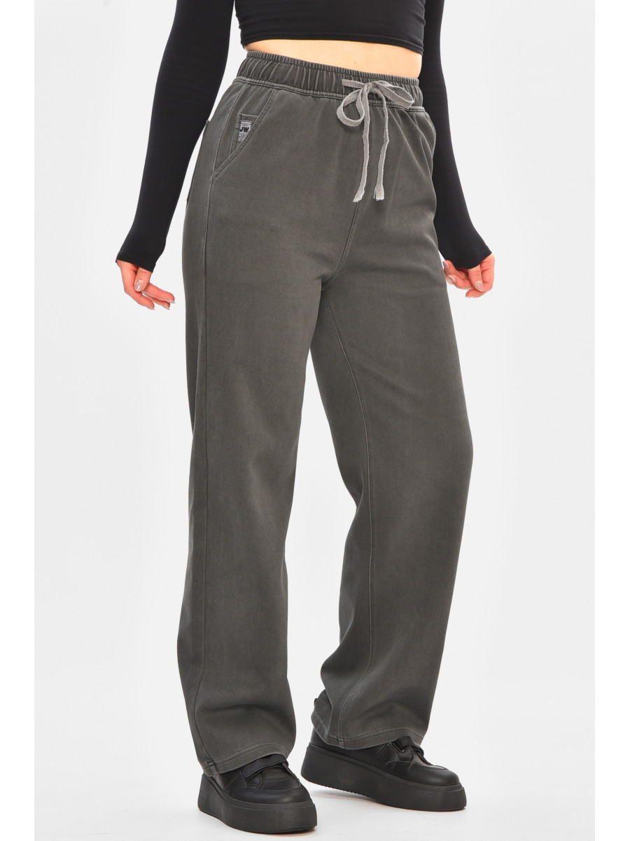 Штани жіночі однотонні темно-сірого кольору 571-4 208413C