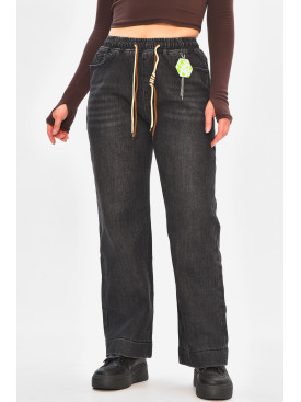 Джинсы женские на искусственном меху черного цвета 976-1А 208414C