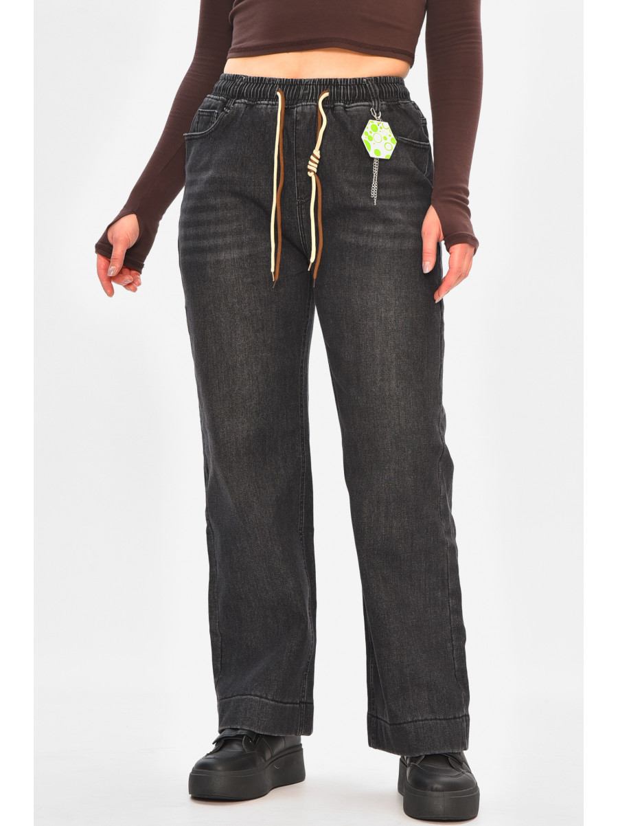 Джинси жіночі на штучному хутрі чорного кольору 976-1А 208414C