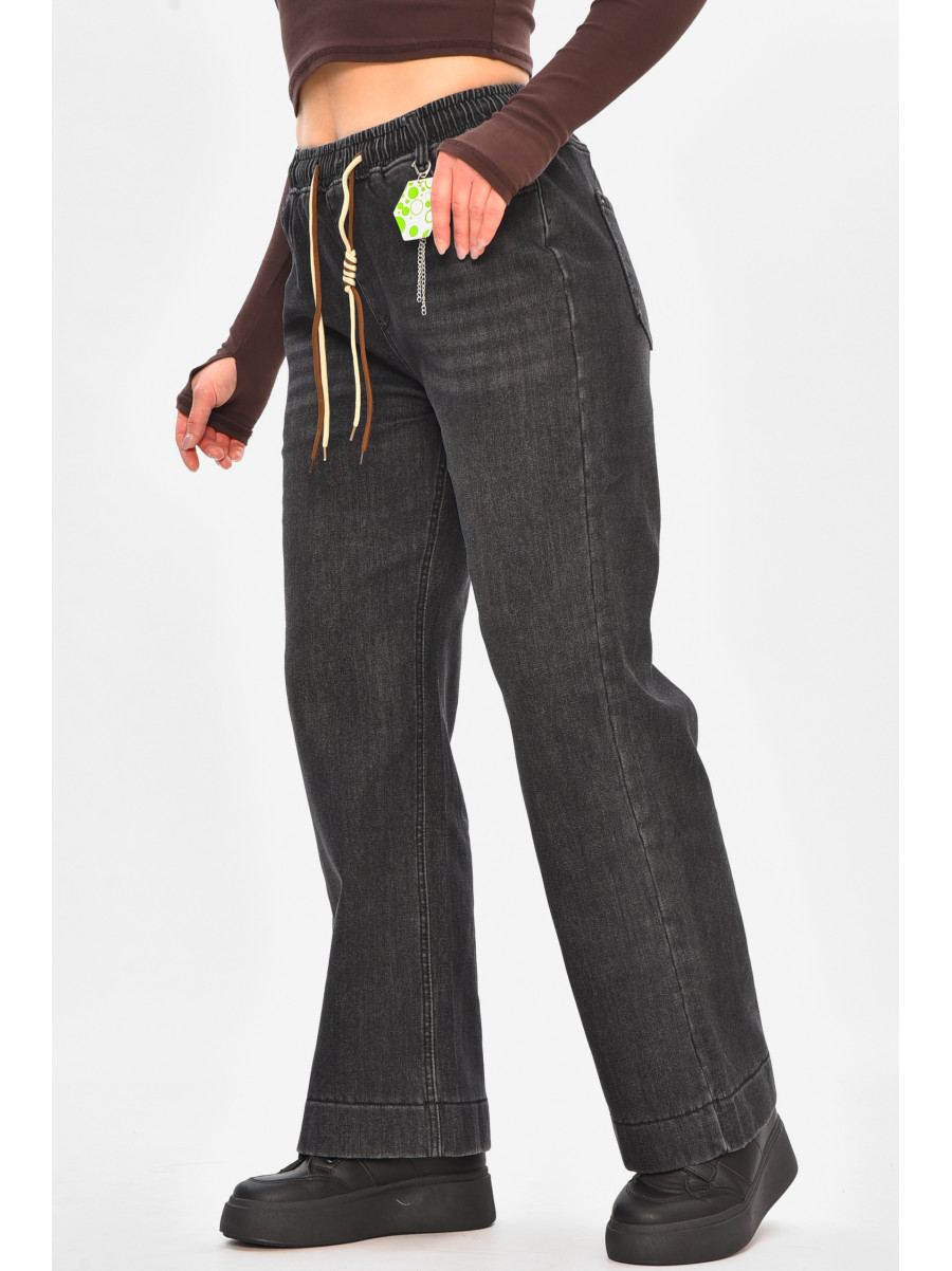 Джинси жіночі на штучному хутрі чорного кольору 976-1А 208414C