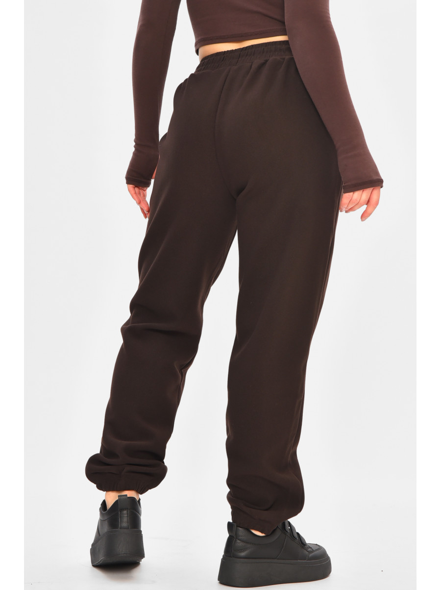 Спортивные штаны женские на флисе тёмно-коричневого цвета А2109-2 208421C