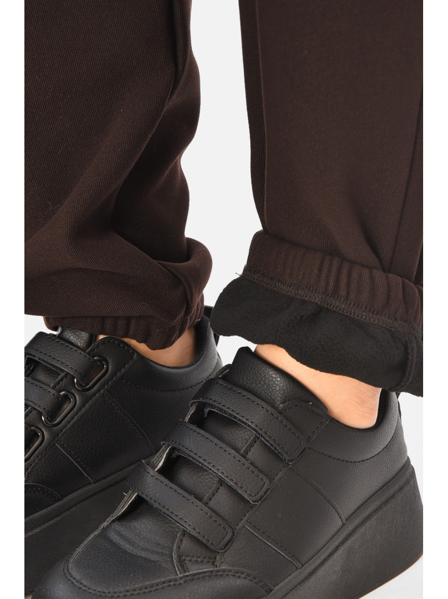 Спортивные штаны женские на флисе тёмно-коричневого цвета А2109-2 208421C