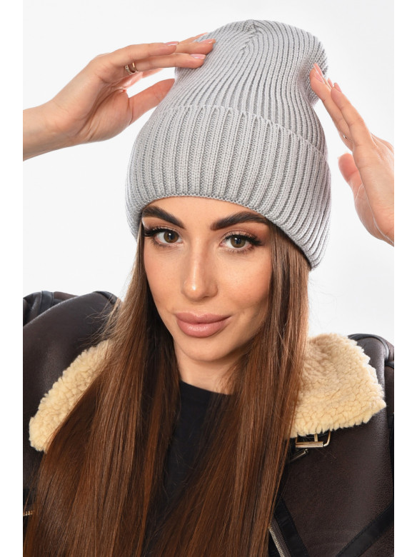 Шапка женская на флисе серого цвета 208471C