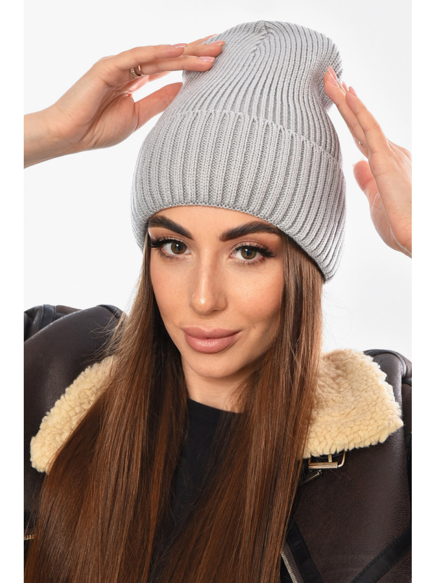 Шапка женская на флисе серого цвета 208471C