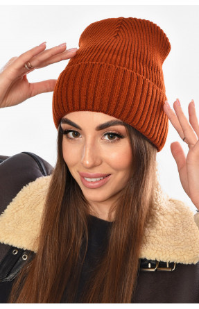 Шапка жіноча на флісі теракотового кольору 208473C