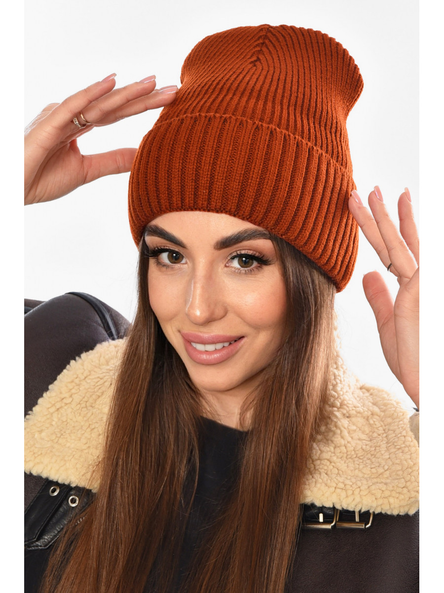 Шапка женская на флисе терракотового цвета 208473C