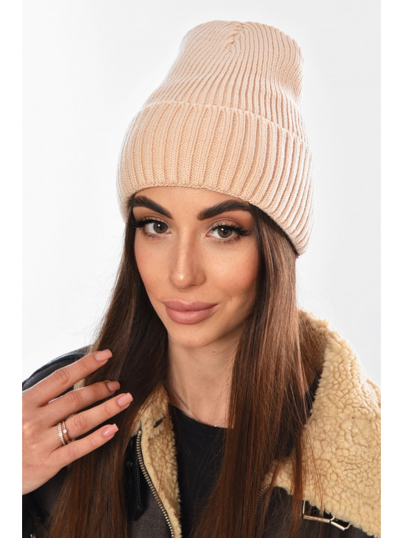 Шапка женская на флисе бежевого цвета 208474C