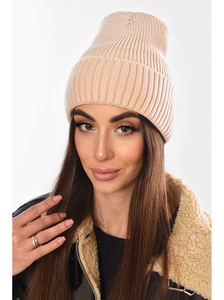 Шапка женская на флисе бежевого цвета 208474C