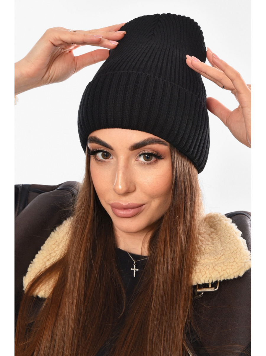 Шапка женская на флисе черного цвета 208475C