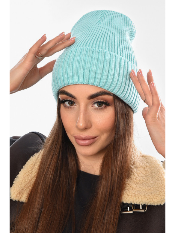 Шапка женская на флисе бирюзового цвета 208476C
