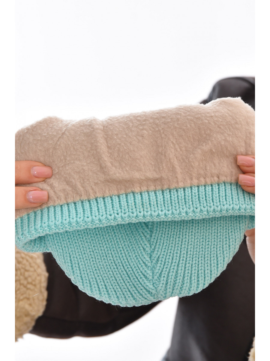 Шапка женская на флисе бирюзового цвета 208476C